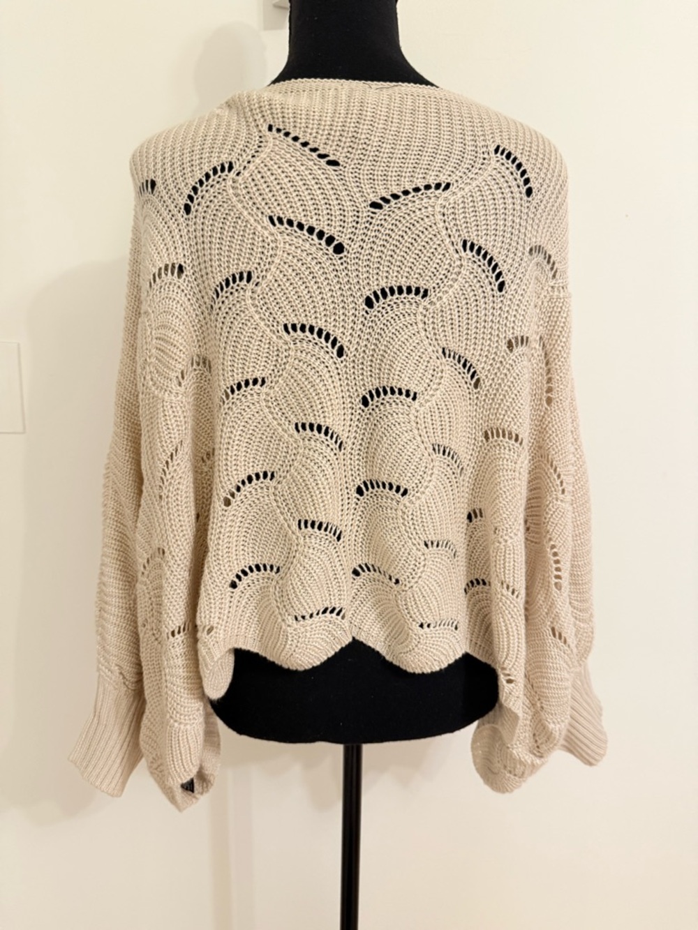 Women's Scallop Hem Open-Knit Sweater - Cream size M brand moon&madison.